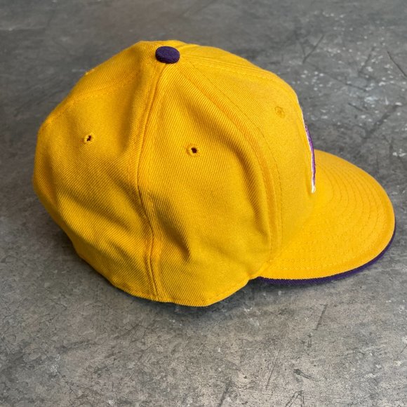 Los Angeles Lakers LAL New Era 59fifty NBA Fitted Cap Canary Yellow Purple 7 5/8 - Picture 5 of 10